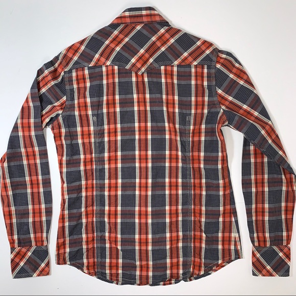 TRUE RELIGION Plaid Pearl Snap Medium Red Blue - Picture 6 of 7